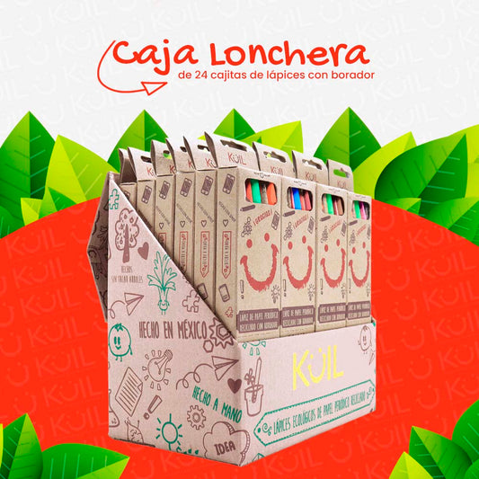 7. Caja Lonchera de 24 cajitas de lápices ecológicos con BORRADOR