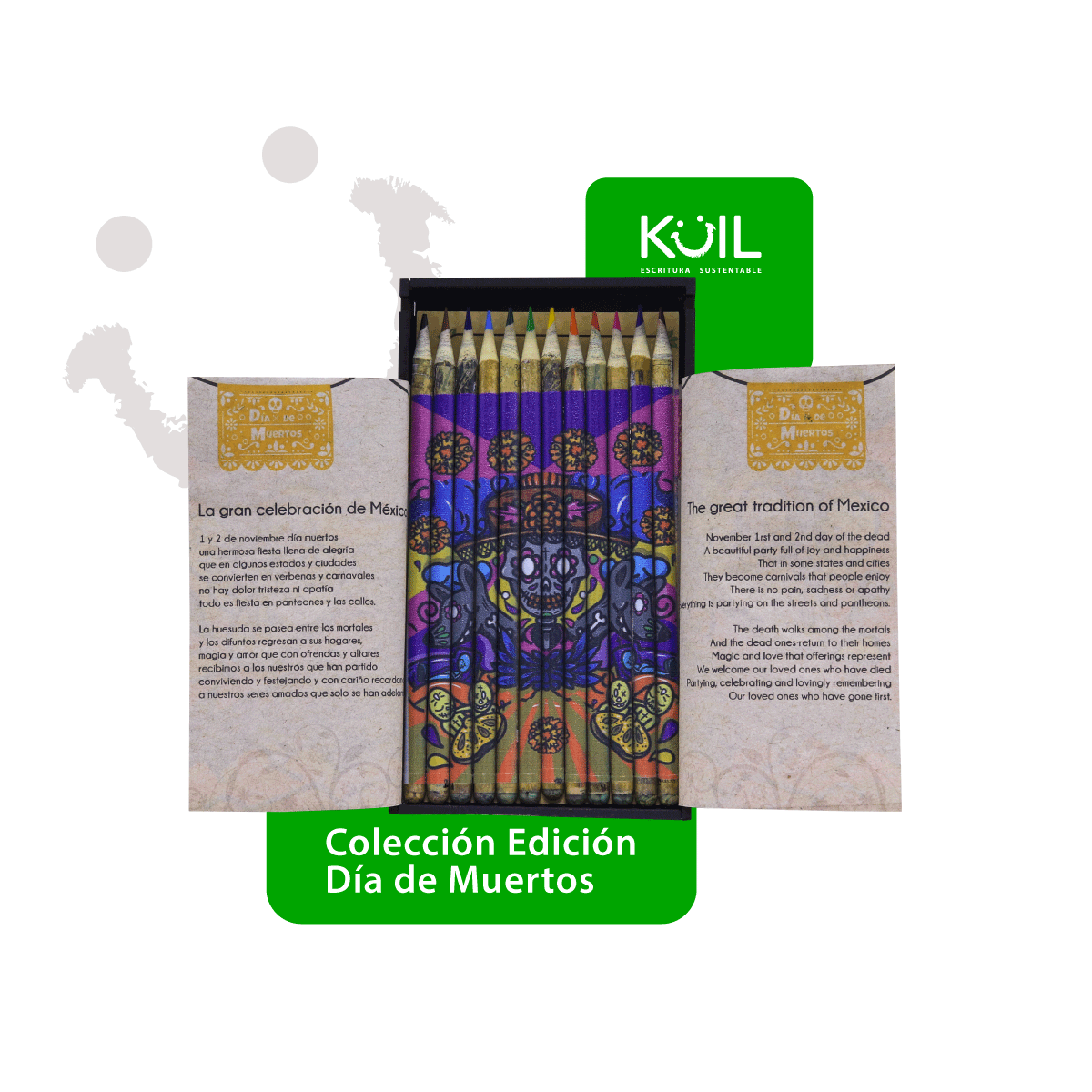 Colección de 12 colores ecológicos, acuarelables, edición Día de muertos
