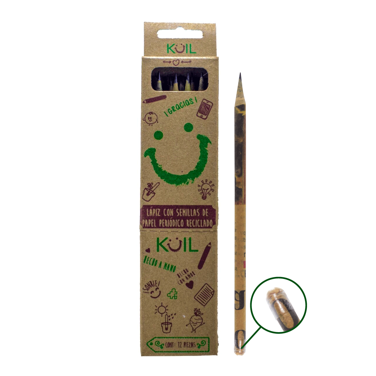 1. Cajita de 12 lápices ecológicos con SEMILLA