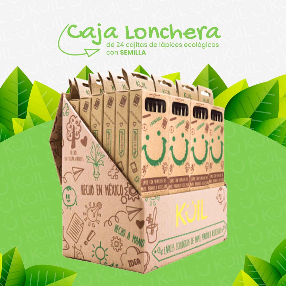 5. Caja Lonchera de 24 cajitas de lápices ecológicos con SEMILLA